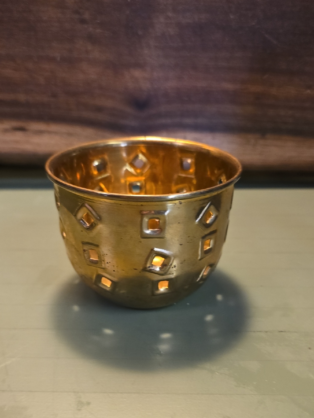 Pottery Barn Gold Diamond-Cut Tealight Votive Candle Holder